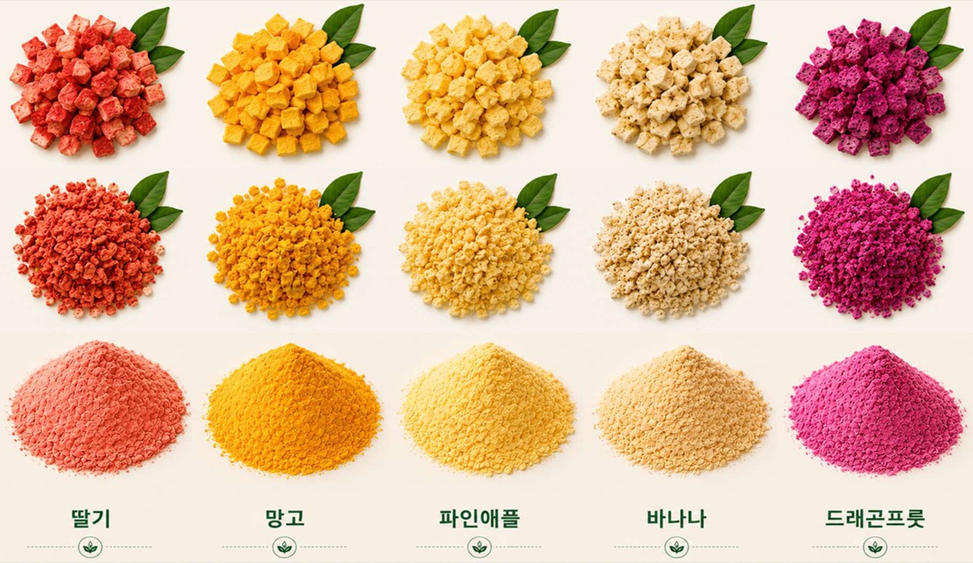 동결건조 과일 큐브와 파우더